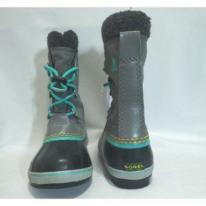Sorel Boots Snow Youth Girl Boy Yoot Pac waterproof Grey Size 3 Laceup Faux Fur